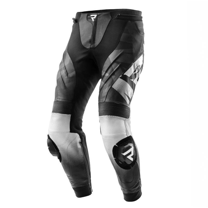 SPODNIE MOTOCYKLOWE SKÓRZANE REBELHORN INFERNO BLACK WHITE
