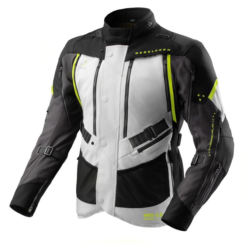 KURTKA MOTOCYKLOWA TEKSTYLNA REBELHORN HARDY 3.0 BLACK LIGHT GREY FLUO YELLOW