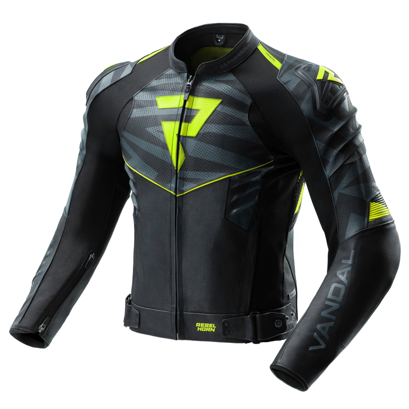 KURTKA MOTOCYKLOWA SKÓRZANA REBELHORN VANDAL 2 BLACK GREY FLUO YELLOW